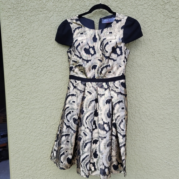 Anthropologie Hunter Dixon by Hunter Bell Black Gold Metallic Dress - Picture 2 of 5